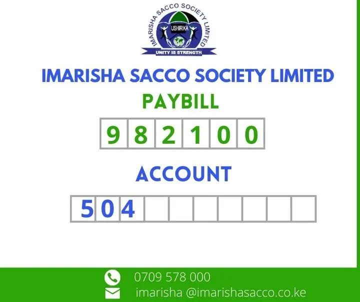 Imarisha Sacco Paybill Number 982100, How to Deposit